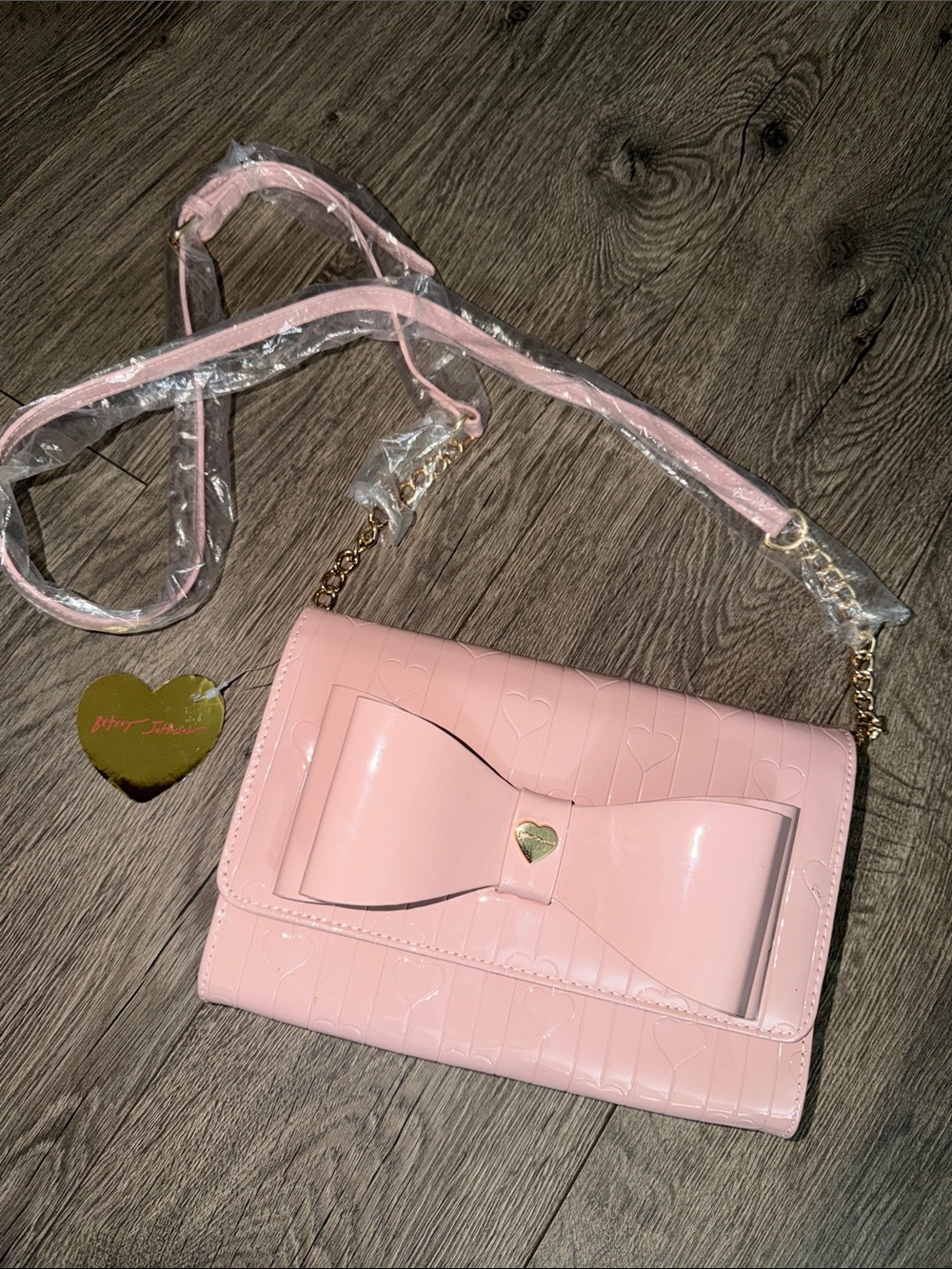 Betsey Johnson Pink Patent Leather Bow Crossbody Bag NWT